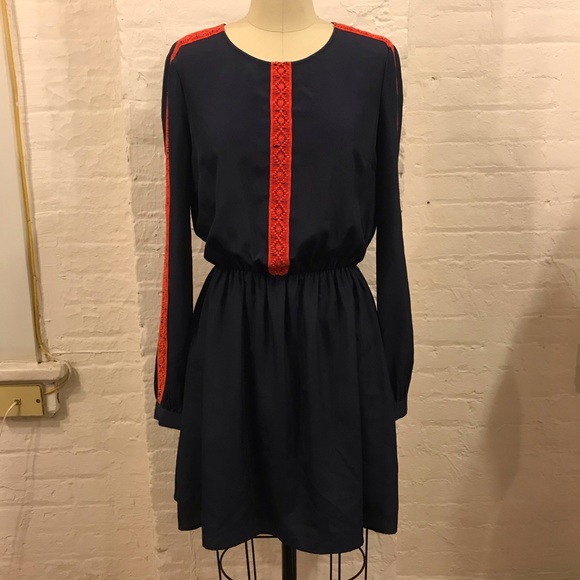 ModCloth Navy Dress with Orange Lace Trim Detail - Picture 3 of 10